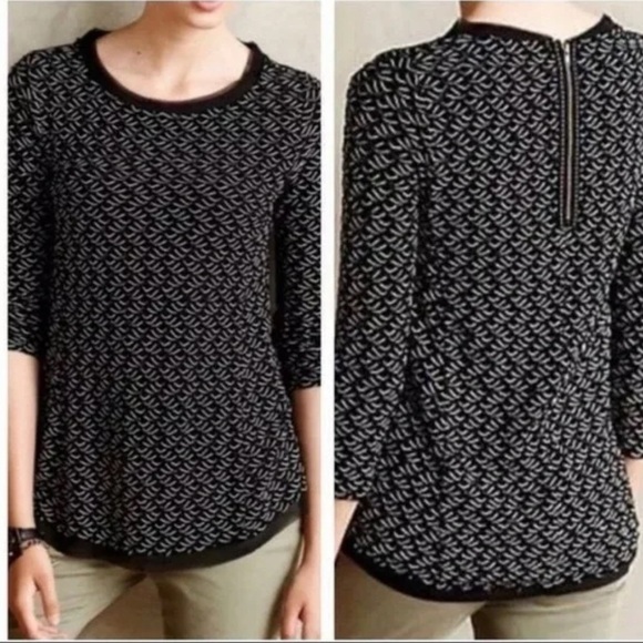 Anthropologie Postmark Black & White Top Weave Textured Top - Picture 10 of 10